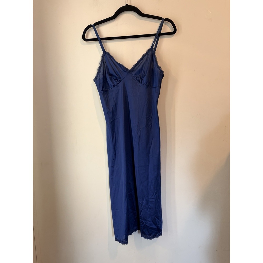 Vintage Dixie Belle Blue Slip Dress Size 34‎ Satin Lace Trim Adjustable Straps